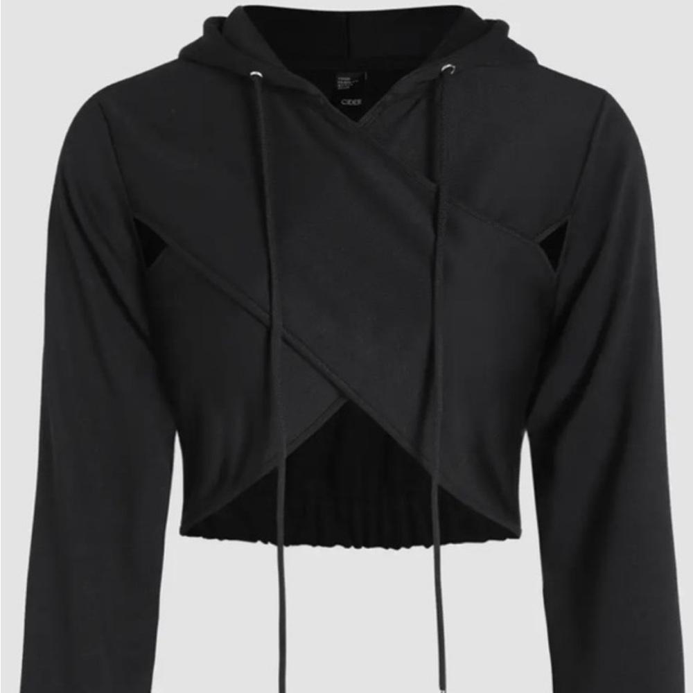 Black Cider hoodie cross cross crop top size small